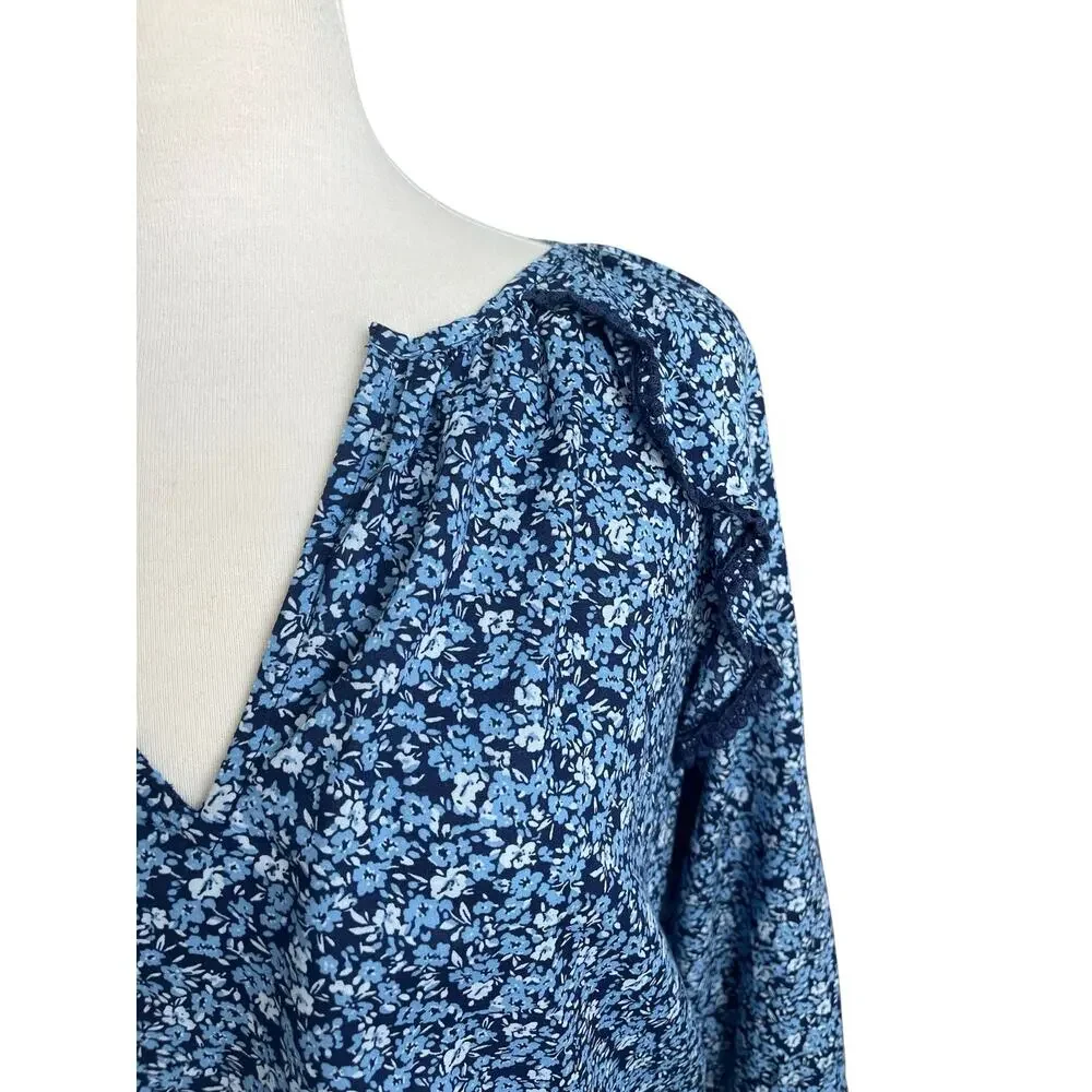 J. Crew Printed Ruffle Peasant Top Boho Lightweight Relaxed Preppy Cottage XS